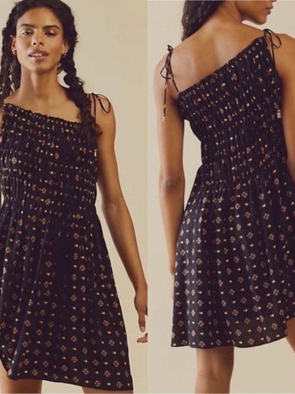 NWT Free People Smocked One-Shoulder Black Dress Size S